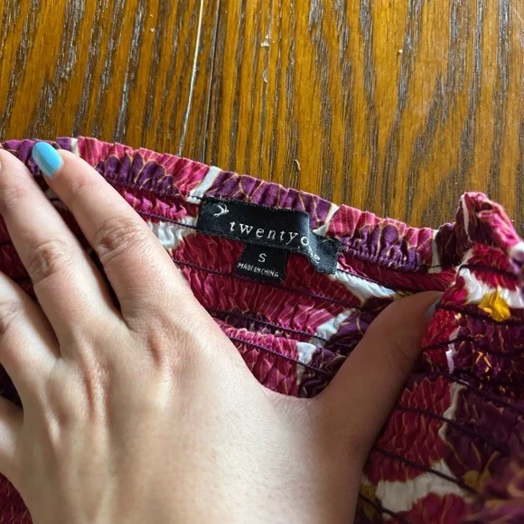 Forever 21 100% Cotton Ruched Strapless Pink and Purple Top Size S - Picture 4 of 6